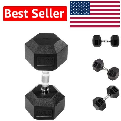 50lb Rubber-Encased Hex Dumbbell with Anti-Slip Handle for Home Gym Workouts