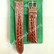 ROLEX Light Brown Crocodile Leather Watch Strap Band 20-16mm Silver Buckle NOS