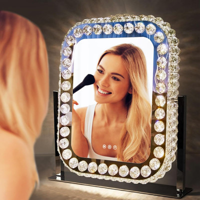 Hollywood Crystal LED Vanity Mirror with 3 Color Lights & 360° Rotation