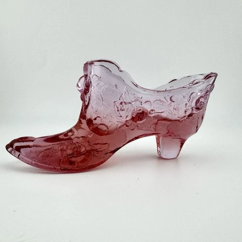 Vintage Fenton Cabbage Rose Slipper Shoe Cranberry Pink