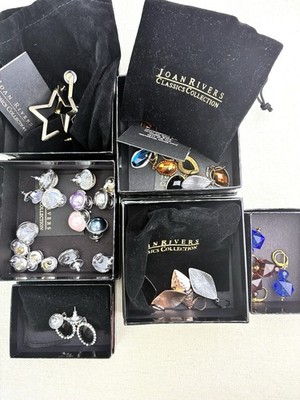 Joan Rivers Classics Collection Earrings Lot Boxes Pouches Rhinestone Pearl