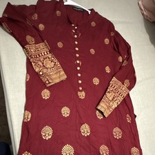 LIMELIGHT Women's Red Kurta/Kurti Gold Print Long Sleeve Button Front S