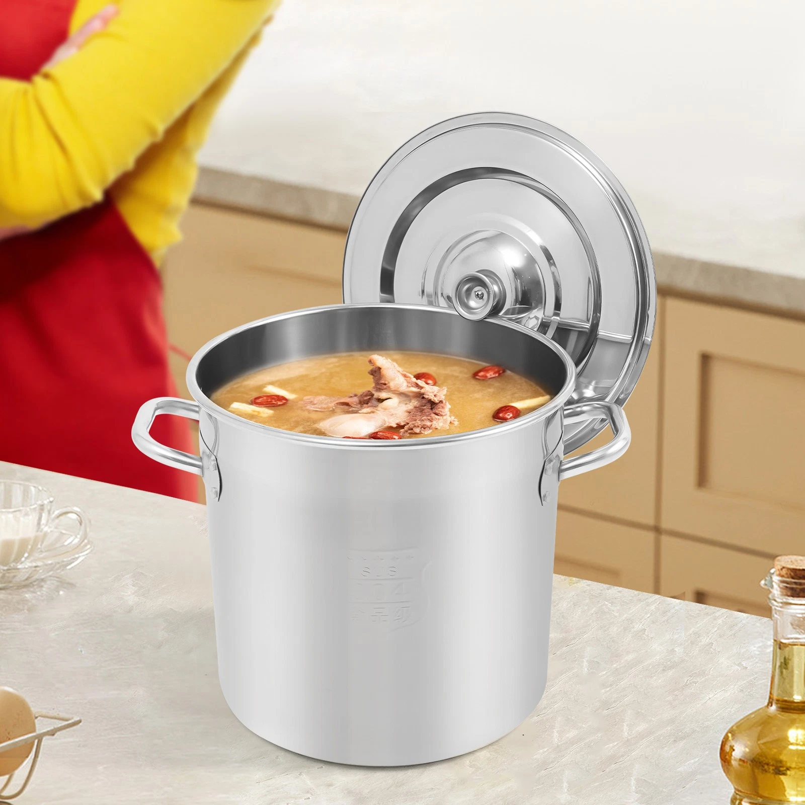 22.2Qt Stainless Steel Stockpot Cooking Pot Kitchen Sauce Pot with Lid Handle
