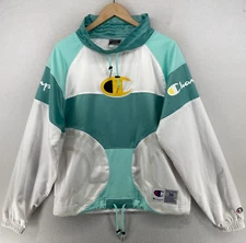 CHAMPION Jacket Mens S Big C Windbreaker Colorblock Reflective Pullover Green