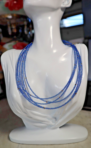 Collar Avon Semilla Cuentas Azul Brillante Nuevo en Caja 15"-19" Largo 4 Hilos Ajustable - Imagen 2 de 4