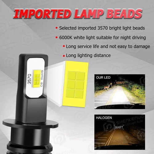 2x H3 3570 CSP LED fog spot light bulbs Kit 11000lm 100W 12v-24v perfect beam - Picture 2 of 12