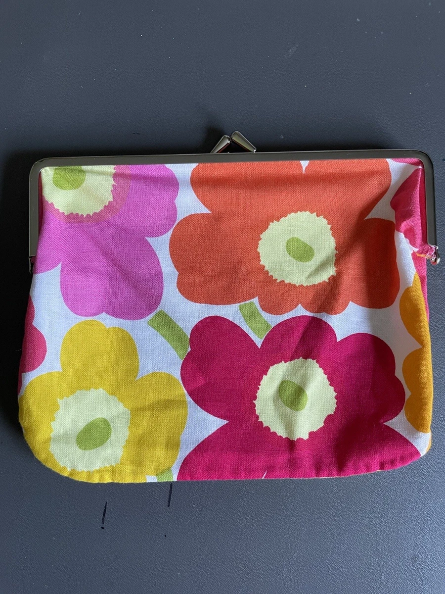 Marimekko Pouch w Kiss Clasp Clutch Coin Purse Yellow Poppies Unikko NEW