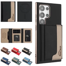 Fr Samsung Galaxy S25 Ultra S24 S23 S22 Leather Flip Holder Magnetic Wallet Case