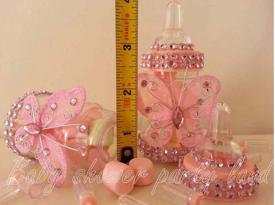 12 Pink Butterfly Bottles / Baby Shower Decoration /Favors Prizes Girl Recuerdos - Image 2 of 4