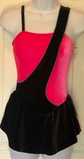 GK PINK BLACK VELVET ADULT SMALL SWIRL BODY OVERLAY FIGURE SKATE DRESS AS NWT