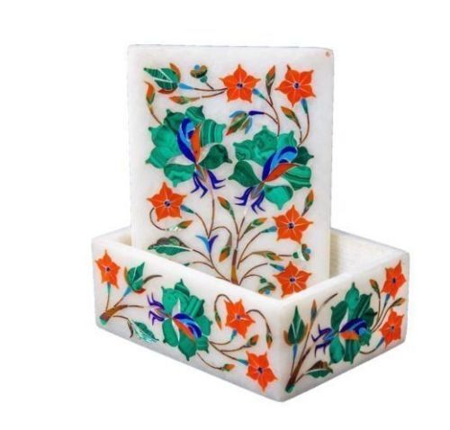 Anillo de Mármol Caja Piedras Semipreciosas Arte Floral Artesanal Incrustación Trabajo Decoración - Imagen 1 de 3