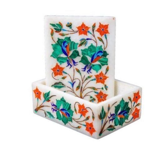 Marble Ring Box Semi Gemstones Floral Art Handcrafted Inlay Work Decor - Picture 1 of 3