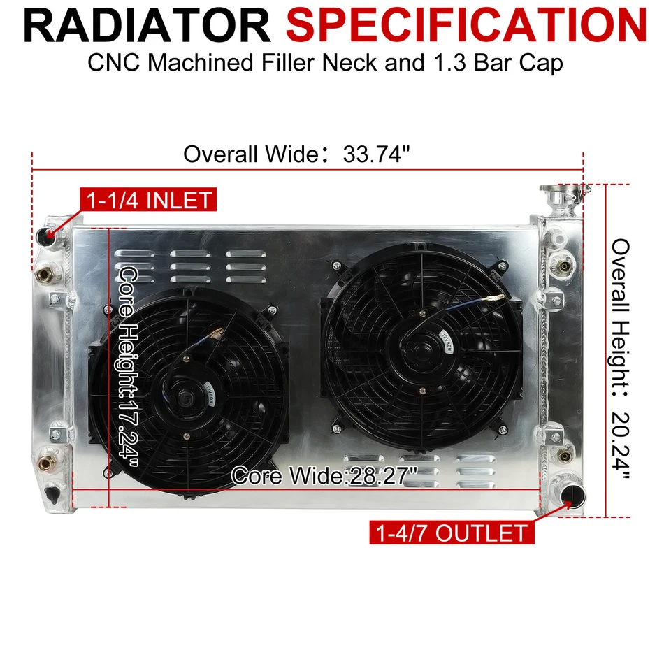 622 3Row Radiator+Shroud Fan Kit For 88-99 Chevy Truck GMC C/K C1500 C2500 C3500 - Image 2 of 4