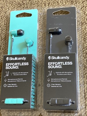 2 Pk Skullcandy Effortless Sound Jib Earbuds+Mic+Remote Black+Teal Free Ship