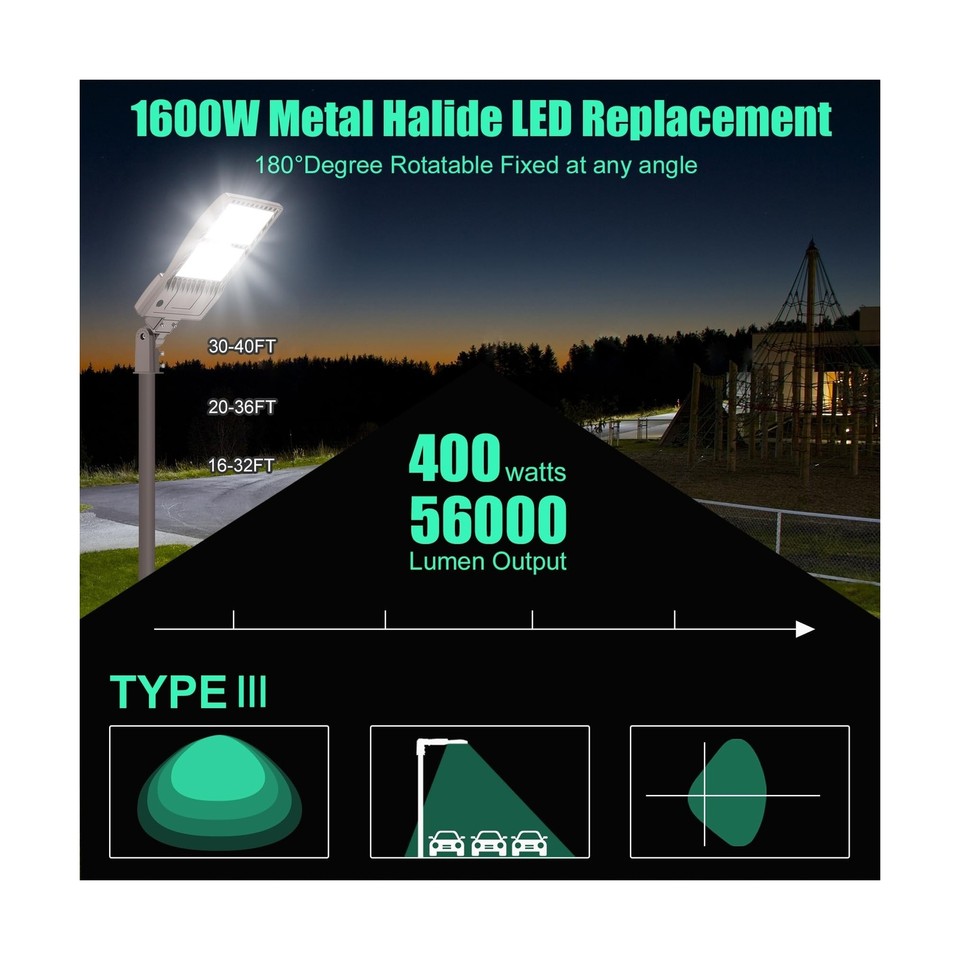 400W LED Parking Lot Light Dusk to Dawn Outdoor Lighting Pole Mount