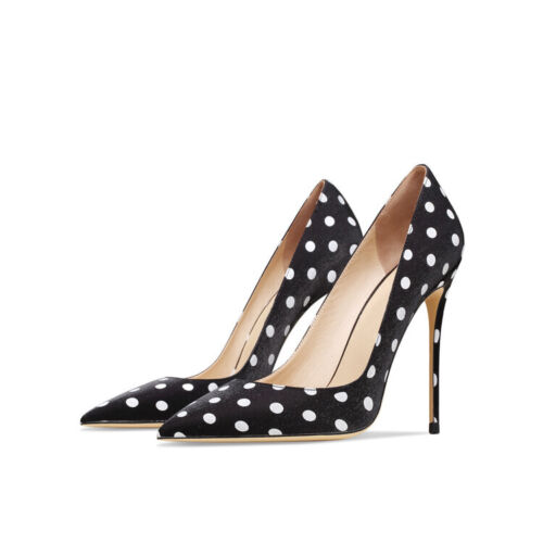 Women's 2023 Fashion Pointed Toe Polka Dot Stiletto Heel Dress Pump Shoes D - Afbeelding 1 van 7