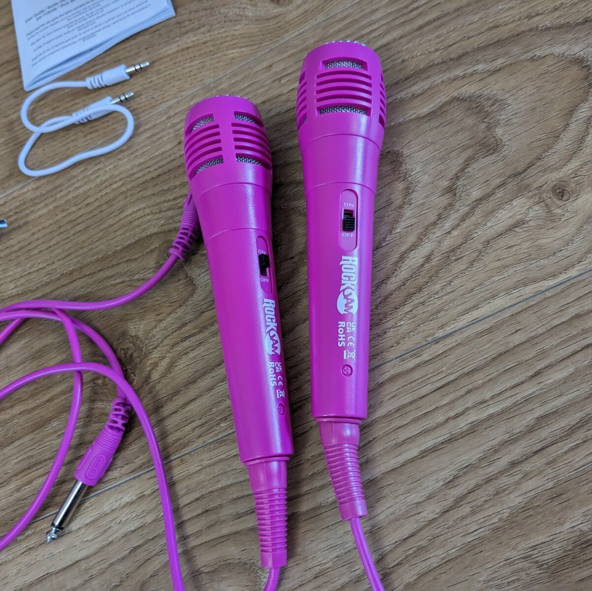 RockJam Bluetooth Karaoke Party Machine Speaker Pink Microphones LED