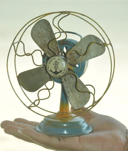 Vintage Small Anchor Mark Iron Wind Up Fan , Japan