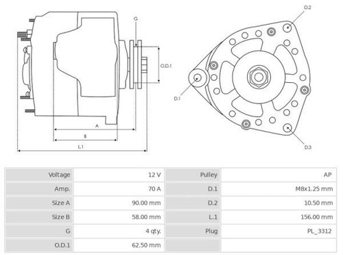 Alternator 12V/70A HONDA CIVIC V 1.6 i Vtec JA1520 - Picture 8 of 8