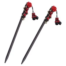 2 Pack Japanese Chinese Hair Stick Retro Wooden Hairpins for Long Hair