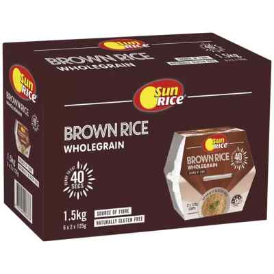 Sunrice Brown Rice Microwave 40 seconds Cooking Wholegrain 125g x 12 ...