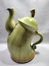 Unique Ceramic Pitcher With Lid Tilted Pottery Green Alice In Wonderland Look