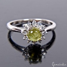 Natural Green Peridot Round Cut Faceted 925 Sterling Silver 2.07 Gram Ring 6.5US