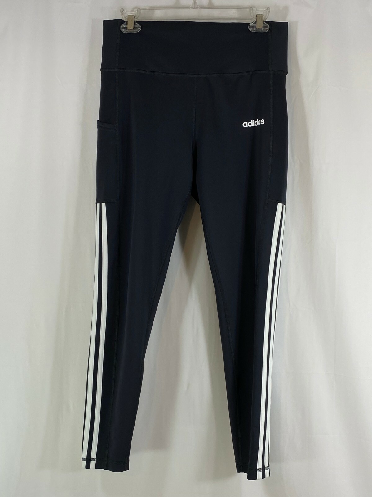 adidas Women's L High Rise 7/8 Length Carbon White 3 Stripe Tights Pants FN2758 thumbnail 7