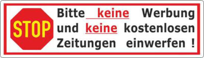 Stop Keine Werbung Keine kostenlosen Zeitungen einwerfen Aufkleber 20x70 mm 1211