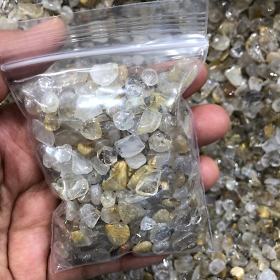 100g Natural gloden hair crystal gravel reiki healing fish tank decorations