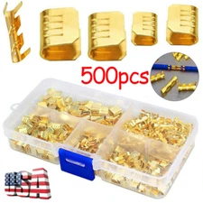 500Pcs U Shape Copper Ring Terminals Crimp Kit Non-Insulated Assortment Cable US