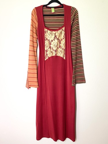 Save The Queen Midi Dress Women's L Burgundy Gold Renaissance Faire Long Sleeve - Picture 2 of 12