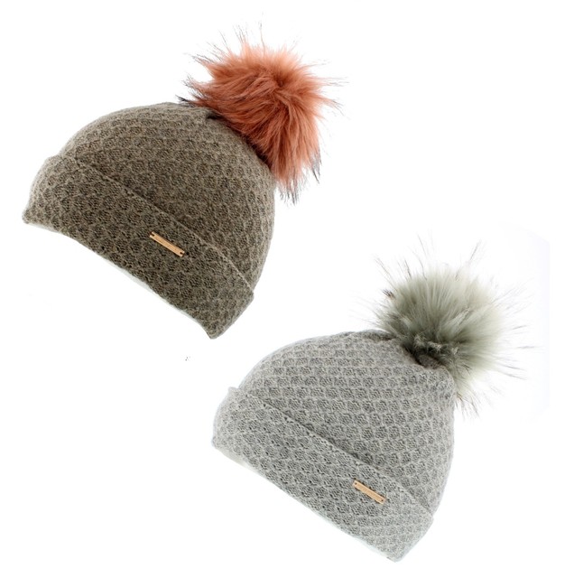 khaki green bobble hat