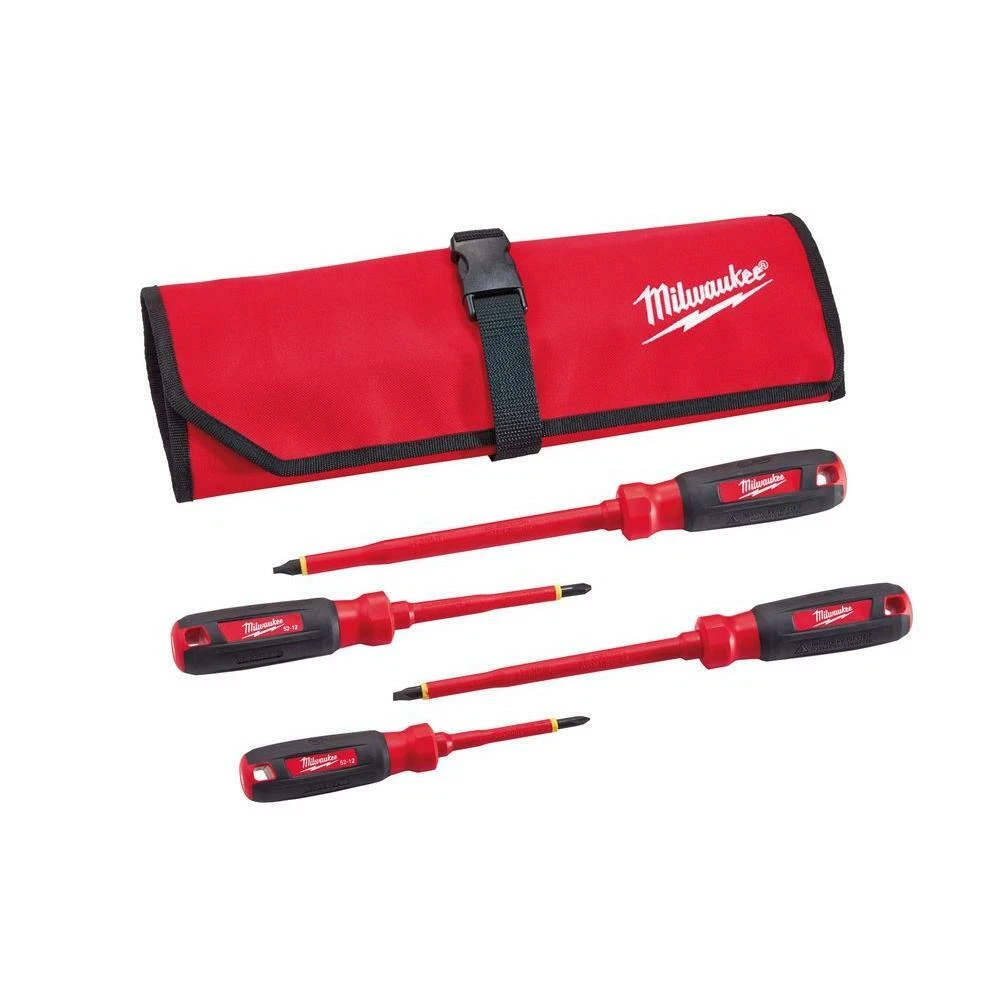 Milwaukee Screwdriver Set Cushion Grip Case 1000 Volt Insulated Hand Tool 4 Pc
