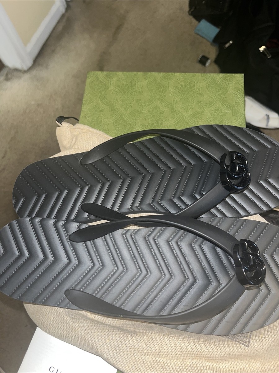 New Gucci GG Black Flip Flop Sandal Size US 13.5 659229