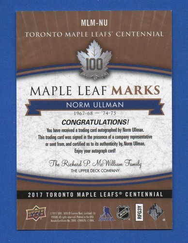 2017-18 TORONTO MAPLE LEAFS CENTENNIAL LEAF MARKS AUTOGRAPH & AKA CARD SEE LIST - Picture 67 of 91
