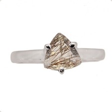 Natural Tourmalated Quartz / Black Rutile, Sri Lanka 925 Silver Ring s.7 CR73611