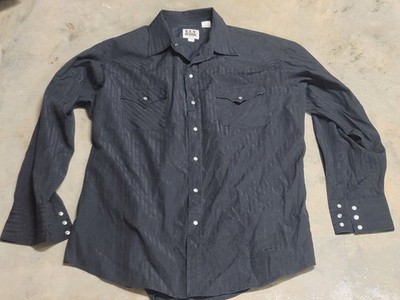 Ely Cattleman Rodeo Cowboy Mens XL Black Pearl Snap Shirt