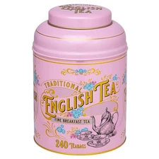 New English Teas Vintage Victorian Tea Tin in Pink with 240 English Breakfast Te