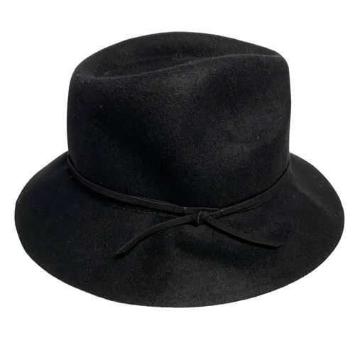 Women’s Black Fedora 100% Wool Hat Adjustable OS