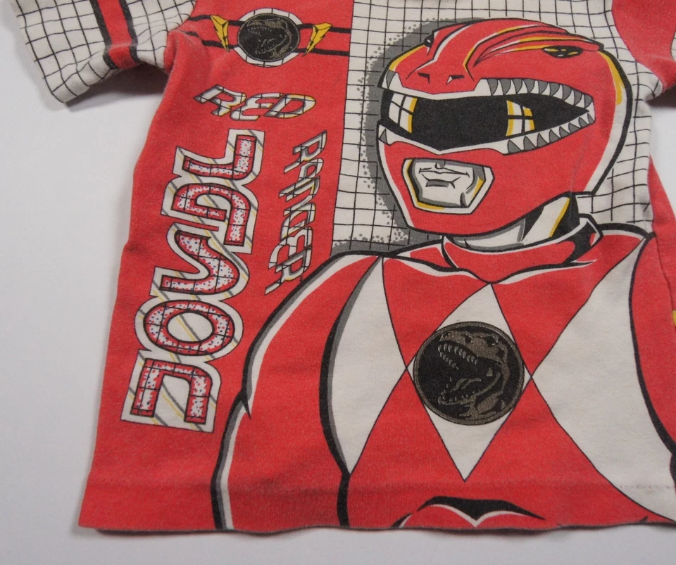 Vintage Power Rangers Shirt Kids Small Red 90s Tee AOP 1994 Saban Short Sleeve - Image 2 of 4
