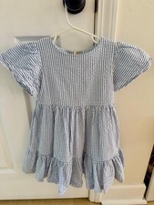 Mini Boden Blue White Seersucker Flutter Sleeve Dress Girls 4-5Y 110cm