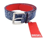 DIESEL B-Monogram Men Belt 105 cm Blue Red Leather Denim Print Buckled RRP150