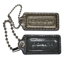 COACH Deep Gray Khaki Glazed Leather Tag Fobs Set