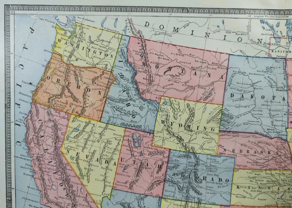 Mapa vintage 1884 ESTADOS UNIDOS DE AMÉRICA 21"x13" ~ antiguo original EE. UU. DC Foto 3 de 4