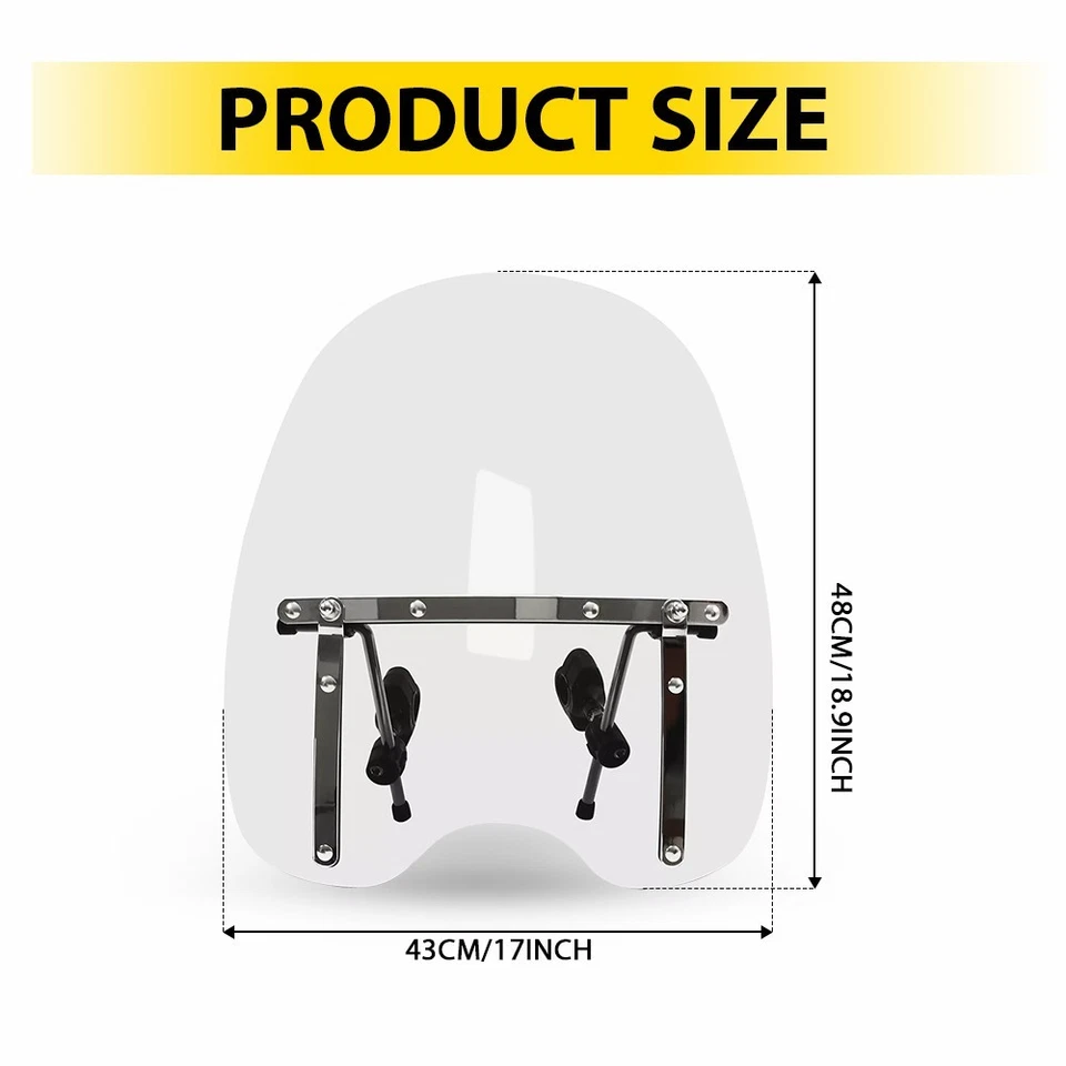 19"x17" Clear Motorcycle Windshield Universal Fit For 7/8" 1" 1.25" Handlebar 1X - Image 2 of 4