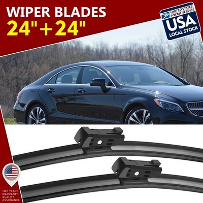 2 Pcs Universal 24''+24'' Auto Front Windshield Wiper Blades for Top Lock Black