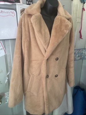 Romantic Hut Tan Plush Fur Coat Large Soft Teddy Bear  Style Winter Outerwear