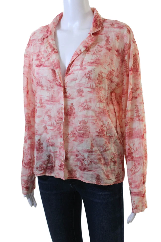 Top de pijama rosa con cuello y botones estampado abstracto de algodón rosa talla M de Zara para mujer Foto 2 de 4