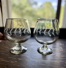PAIR of Large Jan Barboglio Brandy Snifters Goblets Etched ~ Heavy ~ Retired